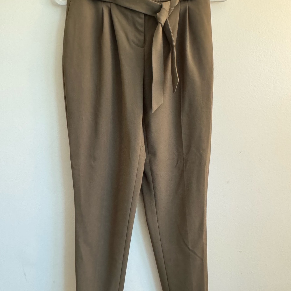 Calvin Klein Tan Trousers with High-Waisted Tie Belt